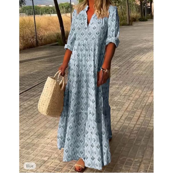 Women's Clothing Clothing Summer New Retro Stand Up Collar Large Size Fashionable Loose Dress Long Style_ecoleips.com