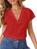 Women's Clothing New Solid Color Cotton And Linen Loose Short Sleeved V Neck Short Sleeved Shirt_ecoleips.com