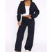 Women's V-Neck Long Sleeve Sportswear Set – Solid Color Trousers & Top (S-XL, Navy Blue/Pink)_ecoleips.com