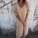 Women's Clothing Spring And Summer Loose Skirt Short Sleeved V Neck Solid Color Cotton And Linen Dress_ecoleips.com