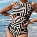 Women's Clothing New One Piece Retro Printed Swimsuit Belly Covering Triangle Beach Bikini_ecoleips.com