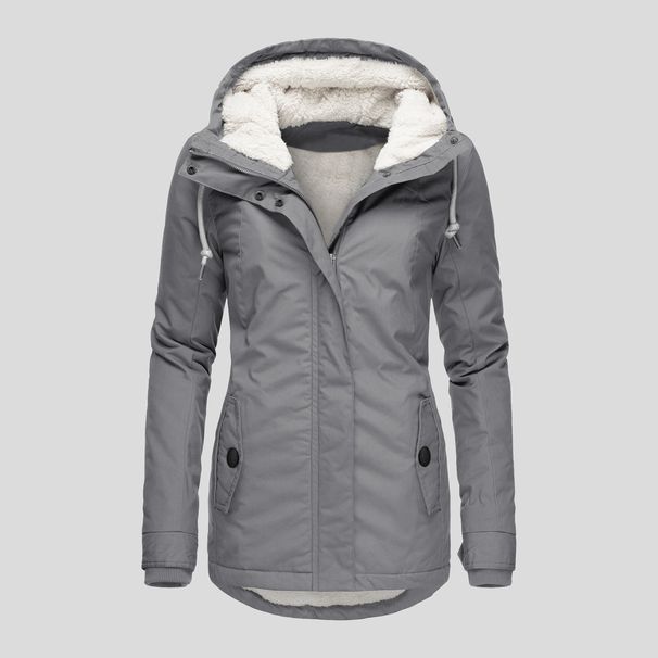 Women's Clothing Elegant Women's Fleece Jacket With Zipper Pockets, Slim Fit, Long Sleeve, Solid Color, Autumn Winter Fashion_ecoleips.com