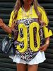 Women's Summer Casual V-Neck Short Sleeve T-Shirt Digital Print Street Fashion Baseball Tee_ecoleips.com