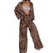 Fur Coat-Printed Shirt Set With Long Sleeves, High Waist, Wide Leg Pants Autumn Casual Style_ecoleips.com