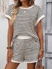New Women's Round Neck Patchwork Short Sleeved Shorts Fashion Casual Two-piece Set. No Necklaces Or Other Accessories_ecoleips.com