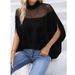 Women's Fashion Mesh Off-Shoulder T-Shirt Batwing Sleeve High Neck Top Spring Autumn New Style_ecoleips.com