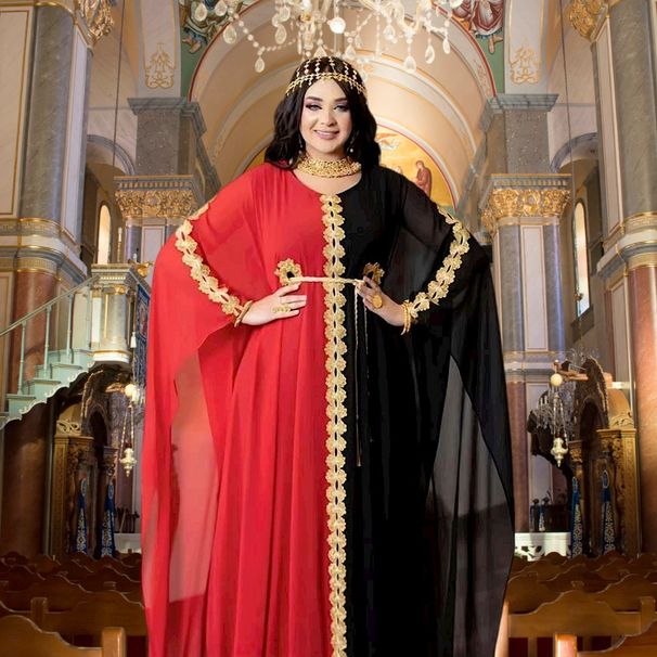 Women's Clothing Large Size Loose Mesh Retro Banquet Dress Shawl Color Matching Lace Two Piece Set_ecoleips.com