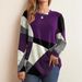 Aria Basics Aria Basics 2025 Spring European And American Button Geometric Color Block Long Sleeve Printed Loose T-Shirt_ecoleips.com