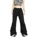 Suitable For All Seasons Drawstring Adjustable American Style Thin Cargo High Street Loose Sweatpants Quick-Dry Slimming Flared Casual Pants For_ecoleips.com