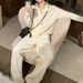 Audday Fashion Blogger Knitted Suit For Women Spring And Autumn Lazy Style Cardigan Sweater Wide-Leg Pants Two-Piece Set_ecoleips.com