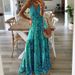 2024 European And American New Bohemian Style Strap Long High Waist V-neck Floral Print Summer Dress Women's Clothing_ecoleips.com