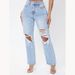 Women's Clothing Street Fashion Straight Trousers High Waist Washed Worn Jeans_ecoleips.com