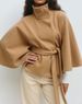 2025 Autumn Winter New European American Cross-Border Elegant Stand Collar Button Cape Belt Solid Color Trench_ecoleips.com