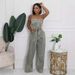 Women's Distressed Denim Wide-Leg Jumpsuit Two Piece Set With Tube Top And High Waist Washed Jeans_ecoleips.com