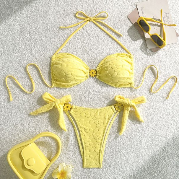 Women's Floral Bikini Swimsuit - Sexy Solid Color Beachwear With Comfortable Fit For Summer Vacation & Pool Party_ecoleips.com