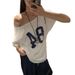 Stylish Letter Print Off-Shoulder T-Shirt For Women, 2025 Summer New Casual Loose Mid-Length Top For Women_ecoleips.com