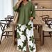Plus Size Casual Floral Print Lounge Set - Comfortable Elastic Waist Pants & Short Sleeve Top (Army Green, 1XL-4XL)_ecoleips.com
