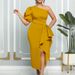 Women's Fashion 2025 Summer New OL Elegant Waist-Cinching Puff Sleeve Asymmetric Shoulder Party Split Dress_ecoleips.com