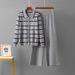 Women's Elegant Striped Polo Collar Knitted Two Piece Set Single Breasted Sweater And Loose Wide Leg Pants Suit_ecoleips.com