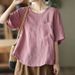 Cross-border Cotton Linen Short-sleeve T-shirt For Women, 2024 Summer New Casual Top, Plus-size, Fashionable, Loose And_ecoleips.com