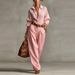 Women's Solid Color Long Sleeved Shirt With Pocket Button Decorated Two Piece Set_ecoleips.com