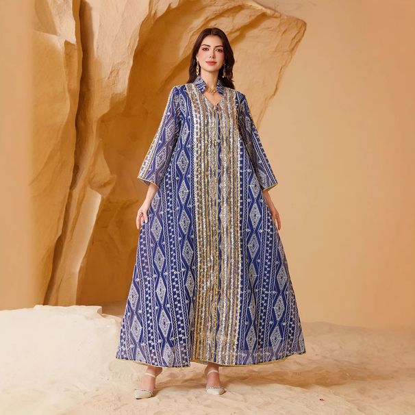 Women’s Clothing Muslim Evening Dress Muslim Large Size Beads Embroidery Sequin Dress_ecoleips.com