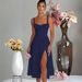 European And American Spring And Summer New Fashion Casual Lace Up Slim Fitting Slit Sling High End Dress For Women_ecoleips.com
