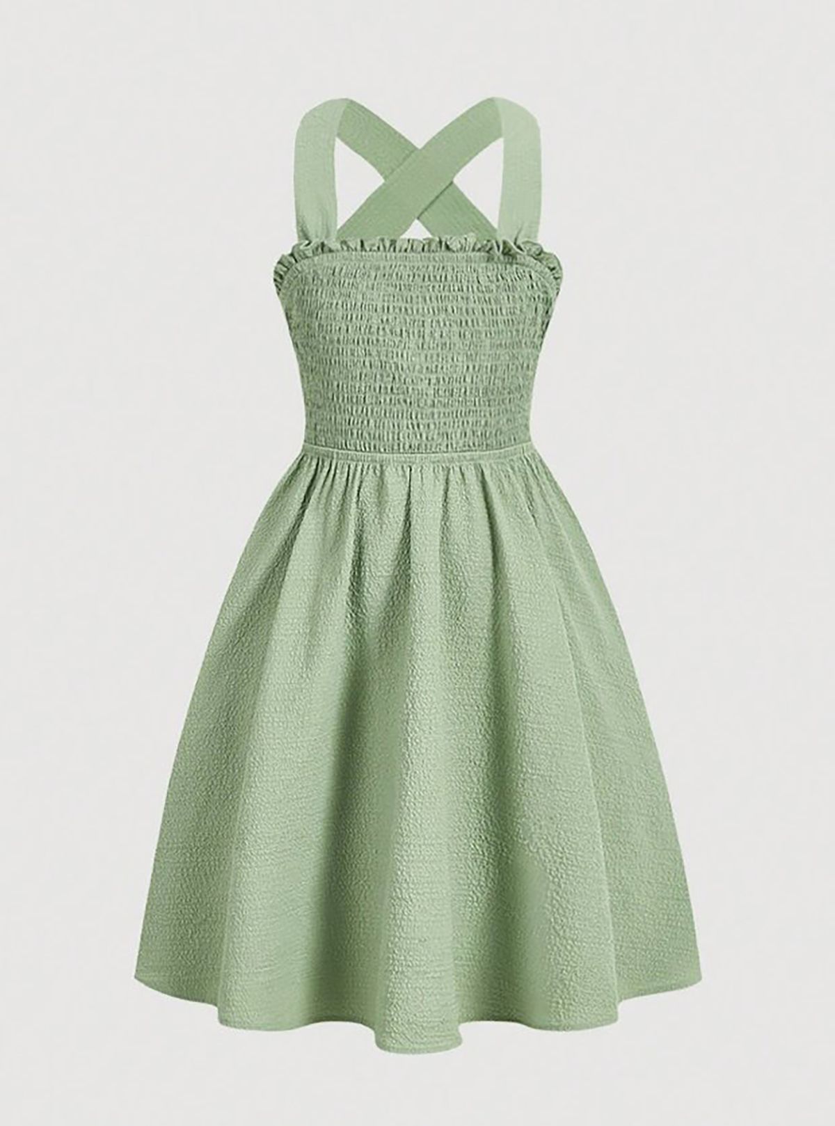 Midi Dress Spring Summer Women Light Green Cross Back Smocked Bust Flowy Casual Chic Vacation Beach Dress_ecoleips.com