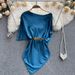 Women's Clothing Temperament Celebrity Satin T Shirt Women's Medium And Long Design Niche Waist Slimming Solid Color Simple Top_ecoleips.com