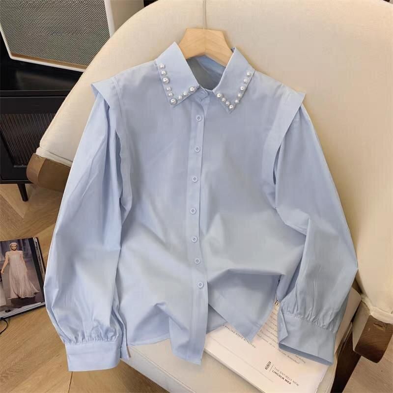 Women's Long Sleeved Beaded Loose Fitting Blouse Stylish Top For Spring And Autumn_ecoleips.com