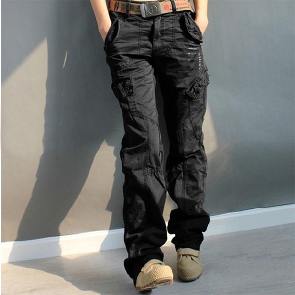 Women's Clothing Multi Pocket Large Size Black Casual Pants Khaki Overalls Loose Straight Trousers_ecoleips.com