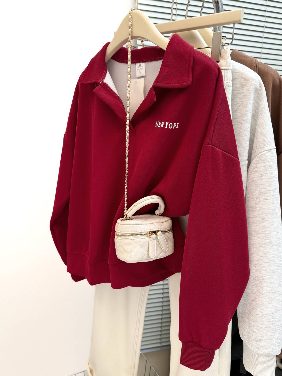 Women's Polo Collar Long Sleeve Sweashir For Spring And Auumn, New Thin Loose Korean Syle Versaile V-Neck Top_ecoleips.com