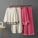 Autumn 2025 Elegant Color Block Slit Long Sleeve Knit Top High Waist Slim Wide Leg Pants Women's Two Piece Set_ecoleips.com
