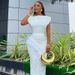 K Women's New Fashionable Short Sleeved Solid Color Pleated Fringed Slim Fit Mid Length Dress_ecoleips.com