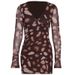 New Arrival Sexy Hot Girl Style Printed Mesh V Neck Flare Sleeve Bodycon Hip Wrapped Casual Party Evening Dress_ecoleips.com
