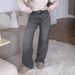 Women's High-Waisted Baggy Jeans – Oversized Straight Leg, Washed Gray Denim, Long & Flowy, Streetwear Chic For Casual & Edgy Looks_ecoleips.com
