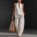 Women's Sleeveless Halter Shoulder Set Loose Summer Casual Wide Leg Pants Two Piece Trendy Fashion_ecoleips.com