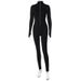 European Cross-Border Autumn Women's Clothing Solid Color Long Sleeve Zipper Waist Slimming Sports Yoga Jumpsuit_ecoleips.com