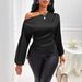 Women's Satin Asymmetrical Blouse – Elegant Slant Neck Long Sleeve Shirt For Spring & Summer_ecoleips.com