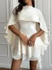 Fashion Shawl Sleeve Irregular Mini Dress Women Elegant Layered Flared Satin Short Dress Casual High Neck Birthday A Line Dress_ecoleips.com