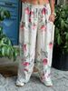 Suitable For All Seasons 2025 Wide-Leg Pants Loose Casual Pocket Red Rose Print Women's Fashion_ecoleips.com