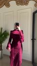 Modest Evening Dress/Formal Dress Women Elegant Retro Long Sleeve Maxi Dress– High Waist, Puff Sleeve, Wrap Hem – Vintage-Inspired(Black, Burgundy)_ecoleips.com