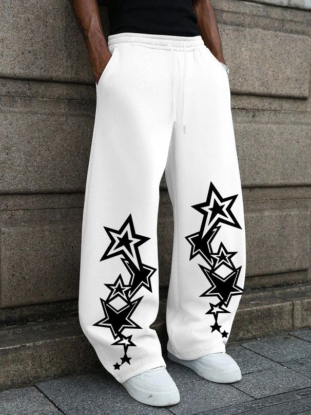 Gothic Star Print High Waist Wide Leg Pants Adjustable Drawstring Lightweight Comfortable Casual Trousers for Women_ecoleips.com