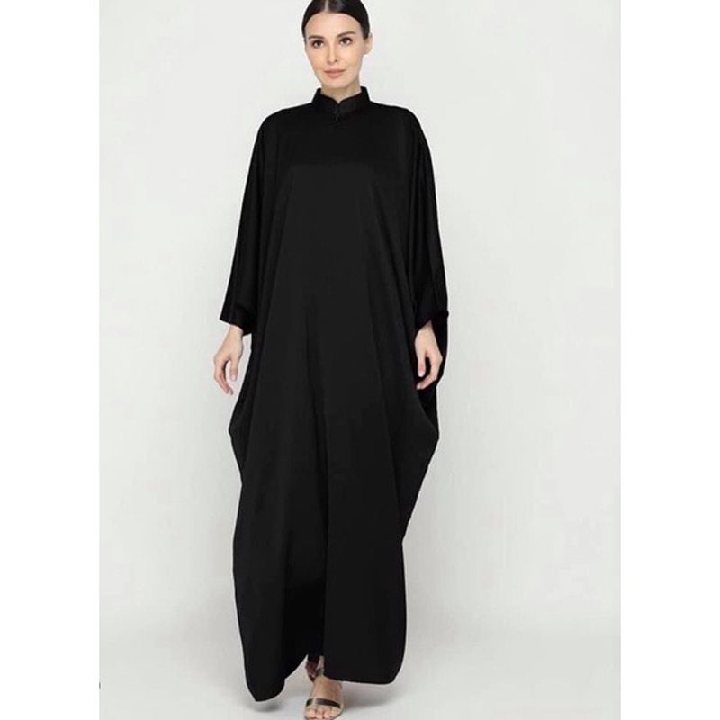 F271 Foreign Trade Supply Cross-border Solid Color Stand-up Collar Batwing Sleeve Middle East Dubai Loose Plus-size Robe_ecoleips.com