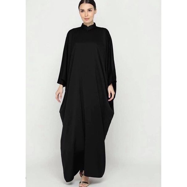 F271 Foreign Trade Supply Cross-border Solid Color Stand-up Collar Batwing Sleeve Middle East Dubai Loose Plus-size Robe_ecoleips.com