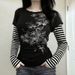 American Subculture Punk Print T-shirt Harajuku Striped Patchwork Tshirts Retro Y2K Gothic Tee Hip-hop Hottie Fake Two-piece Top_ecoleips.com