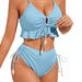 Two-Piece Women 2024 New Sexy High-Waist Huludao Swimwear Conservative Bikini Swimsuit For Hot Springs_ecoleips.com