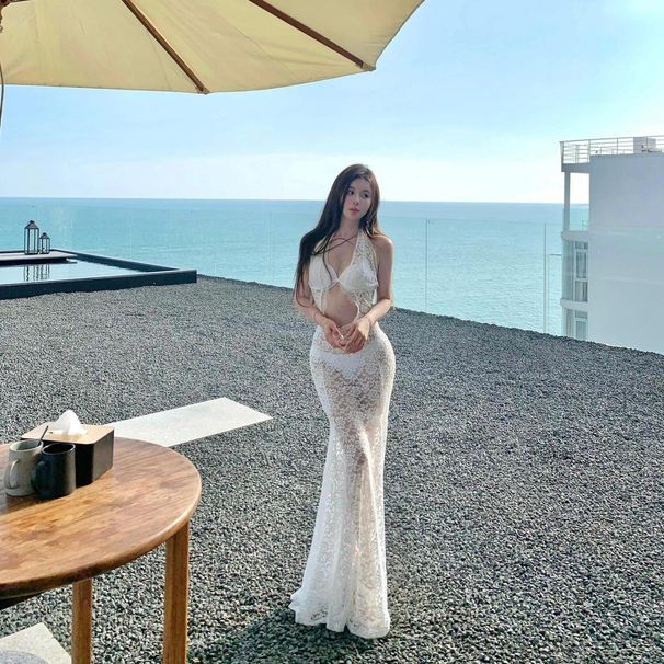 Verve Super Fairy Summer Sexy Pure Desire Bikini Three-Piece Set Beach Long Dress Lace Sheer Whe Small Chest Gathered_ecoleips.com
