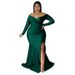Women's Clothing Large Size Women's Sexy Dress Nightclub V Neck Dress Solid Color Slit Long Skirt Autumn And Winter Women_ecoleips.com