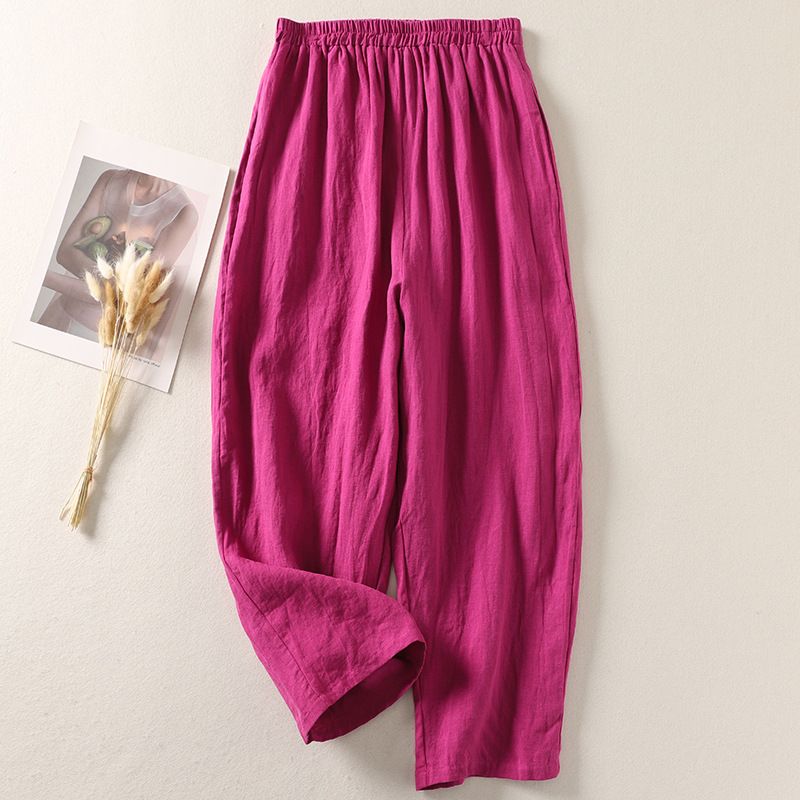 Muslim Cotton And Linen Casual Nine Point Pants Elastic Waist Loose Literary Wide Leg Pants For Women_ecoleips.com